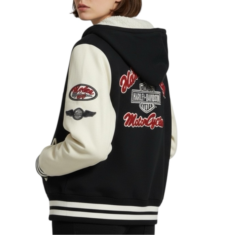 Harley-Davidson Kid’s Unisex Black Ivory Graphic Sherpa Hood Long Sleeve Hoodie